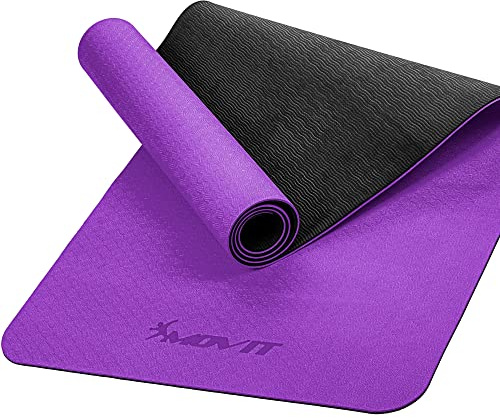 MOVIT Tapis de gymnastique, tapis de yoga, doux pour la peau et antidérapant, 190 x 100cm, épaisseur 0,6cm, violet