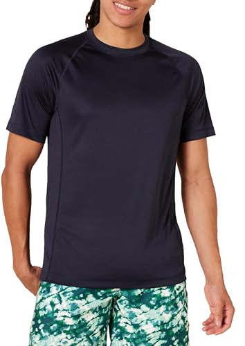 Amazon Essentials Camiseta de Natación de Corte Ajustado, Manga Corta, Secado Rápido, FPS 50 Hombre, Azul Marino Oscuro, L