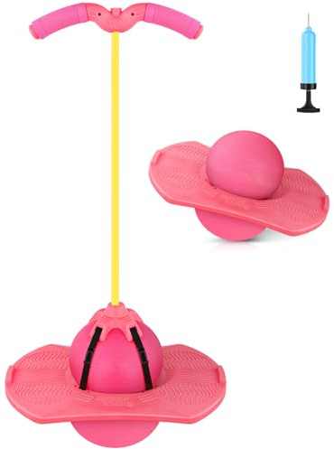 Christoy Pogo Jumper with Handle and Ball Pump, High Jump Toy Bounce Jump Trick Board Pogo Bouncing Ball Safe and Fun Pogo Stick for Kids Boys Girls and Adults (Pink)