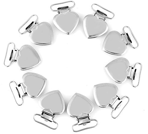 Tyenaza Clip per Ciuccio 10 Pezzi in Metallo Argento con Bretelle a Forma di Cuore