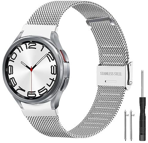 SUGARJAR Metallarmband kompatibelt med Samsung Galaxy Watch 7/FE/6/5/4 40 mm 44 mm/6 Classic 43 mm 47 mm, sömlöst nät rostfritt stål för Galaxy 5 Pro 45 mm/4 Classic 42 mm 46 mm