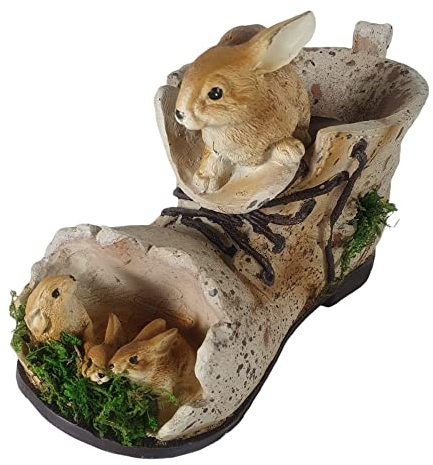 Aspinaworld Gartenfigur, Pflanzschuh mit Hasen zum bepflanzen, 15 cm, Figur für den Garten, wetterfeste Deko