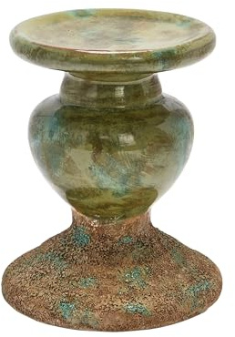 Creative Co-Op 2-Tone Sculptural Terracotta Pillar Candle Holder, Distressed Green