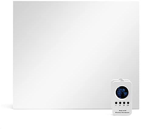 ULCANO Pannello Radiante Infrarossi a CRISTALLI di CARBONIO, 300W 50x60 cm, Comfort Termico (non secca l’aria) Basso Consumo, Max Efficienza, SPECCHIO, MIRROR ECO PRO + Telecomando Termostato