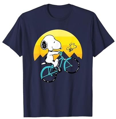 Peanuts - Snoopy Spring en Bicicleta Camiseta, Hombre, Azul Marino, M