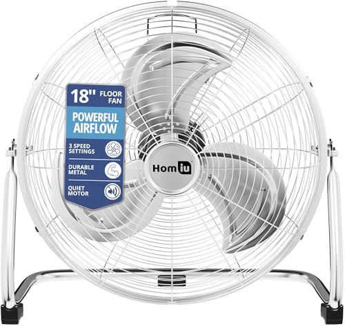 Homiu 18 Inch Floor Fan - 3 Speed High Velocity Fan - Standing Cooling Cold Air Circulation - Adjustable Tilting Electric Industrial Fan - For Home Gym Office Garage Outdoor Indoor