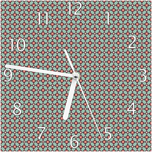 Wallario Design-Wanduhr Muster mit Kreuzen, Kreisen und Vierecken, in rot, braun und grün aus Glas, Motiv-Uhr Größe 20 x 20 cm, weiße Zeiger