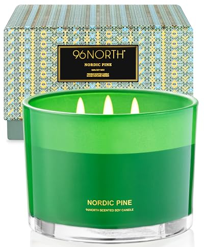 96NORTH Luxury Pine Soy Candle | Large 3 Wick Jar Candle | Up to 50 Hours Burning Time | 100% Natural Soy Wax | Relaxing Aromatherapy Aesthetic Candle | Housewarming Gift for Women and Men