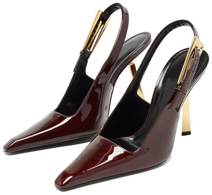 Vertundy Women's Stiletto Slingback Heels Closed Pointed Toe Party Dress Pumps, Wine Red, 5.5 UK