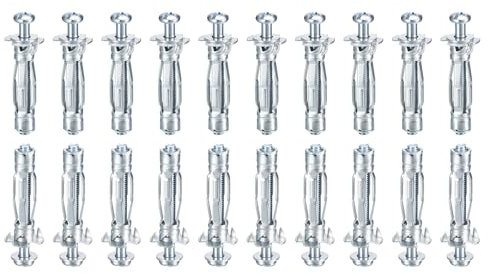 DTGN M4x32mm Hollow Wall Anchors - 60 Pack - Good for Hollow Wall Plaster Walls - Carbon Steel Hollow Drywall Anchors Screws, Silver