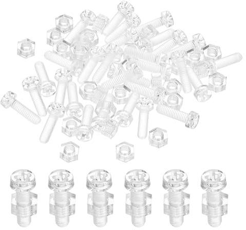 PATIKIL Kit de Tornillos de Acrílico Transparente M4x14mm y Tuercas Hexagonales, 50 Sets de Tornillos de Cabeza Redonda Phillips de Plástico PC para Accesorios de Máquinas, Transparente