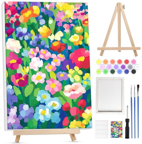 Lxmsja Flor Pintar por Numeros Adultos con Marco, con Caballete de Madera, DIY Cuadros para Pintar por Números Flor, Flor Pintura Acrilica Lienzos Manualidades Decoracion Hogar Pared 20x30cm