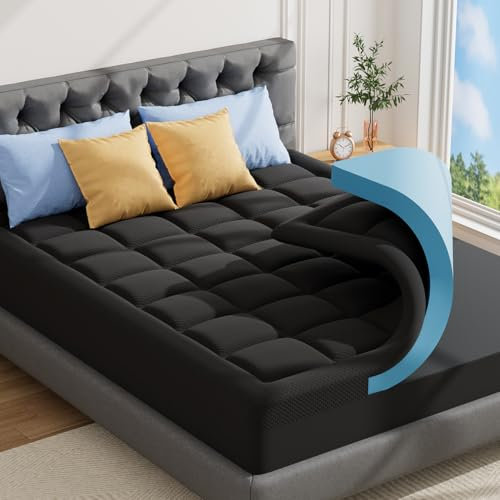 ABENE Matratzen Topper 200x200cm H4 Gel Schaum Topper mit Waschbar Bambusfaser Bezug, 7cm Höhe Matratzentopper für Boxspringbett Stützschaum Atmungsaktiv Druckverteilung(200cmx200cm, Schwarz)