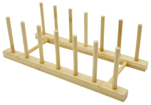 AMANDELIZABE - Soporte para platos de cocina de madera de bambú para tabla de cortar, escurridor de platos, organizador para platos, tazas, tapas de olla (1, 6 ranuras)