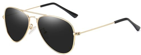 CIKJUK Sonnenbrille Kinder Pilotenbrille Jungen Mädchen Fliegerbrille Metallrahmen Piloten Verspiegelt Pilot Flieger Sonnenbrillen für 3-9 Jahre UV Schutz-Gold/Schwarz