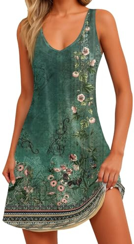 Vestido Playa Mujer, Vestidos Verano Mujer 2025 Baratos Elegantes Sin Mangas Cuello V Fiesta Playa Vestido Summer Dresses for Women Amazon España Ofertas Verde Militar