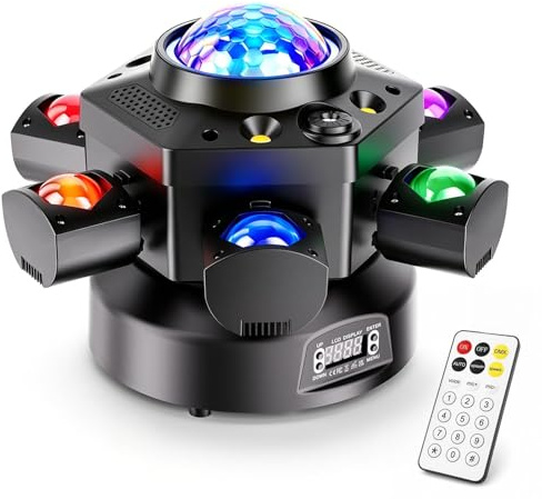 150W Cabeza Móvil LED con Bola Luces Discoteca RGBW Beam Moving Head 6 brazos luminosos con control remoto para Fiesta DJ Bar Cumpleaños Familia
