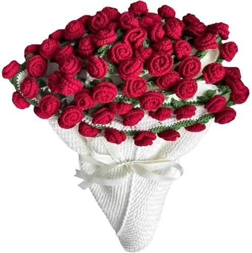 LWuuywa Flower Bouquet Blanket, finito all'uncinetto, coperta fatta a mano, con rose all'uncinetto, mazzo di fiori, coperta regalo romantico (rosa, 60 cm)