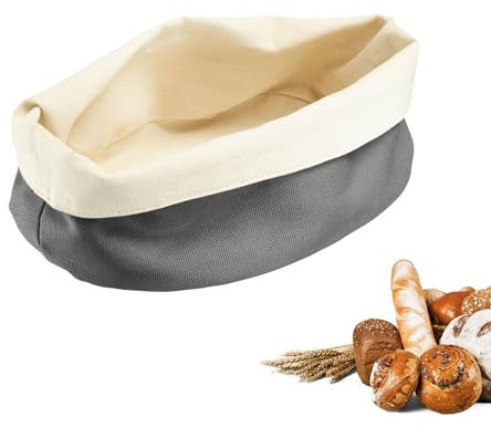 Westmark Brottasche Oval – Stoff-Brotkorb für Brot, Brötchen, Gebäck & Obst – Moderne Brotaufbewahrung aus Baumwolle – Anthrazit/Beige, 25 x 18 cm