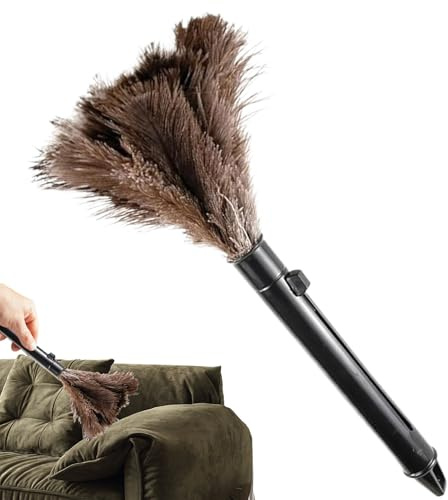 Plumero retráctil de plumas de avestruz - Plumero de plumas de avestruz natural para la limpieza | Artículos para el hogar extensible para oficina, coche, hogar, muebles de cocina