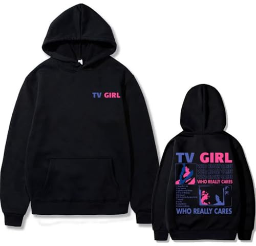 CUTTE Sweat À Capuche TV Girl Impression Recto Verso | Pullover Oversized Unisexe À Manches Longues | Style Streetwear (Noir,M)