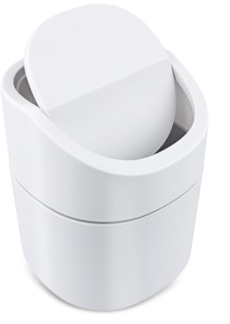 Mini Desk Bin, 2L Small Bathroom Bin Desktop Trash Can with Swing Lid
