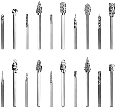 PLATINUMEDGE 20-Piece Carbide Burr Bits Set, Double Cut Rotary Tool Bits with 1/8 Shank,High-Speed Metal Cutting Tools Accessories for Metal Wood Stone Steel Plastic Carving Cutting Grinding