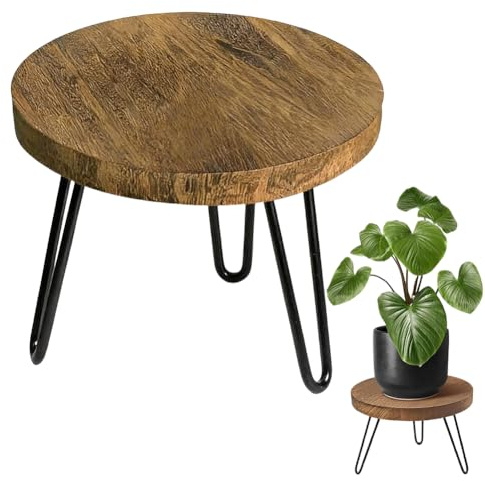 Soporte para plantas de madera, soporte para flores, redondo, alta carga, taburete de 25 cm, para diferentes tamaños de macetas, taburete para plantas, para decoración interior y exterior, salón