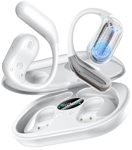 Cuffie Bluetooth Auricolari Bluetooth 5.4, Sport Cuffiette Wireless, Cuffie Open Ear 48 Ore di Riproduzione, Cuffie Senza Filo HiFi Stereo IP7 Impermeabili, Auricolare per iOS & Android, Bianco Avorio