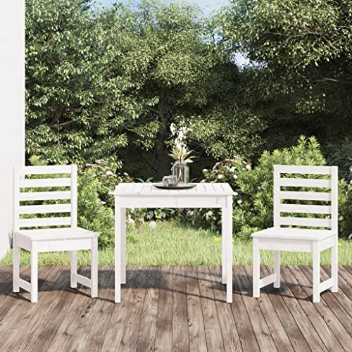 RMIHSJG Ensemble de bistro de jardin classique en bois de pin massif blanc, 3 pièces, avec table robuste et chaises confortables, pour terrasse et extérieur
