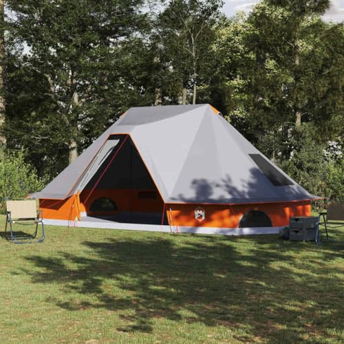GeenYuu Tente Tipi en Taffetas Gris et Orange 680 x 430 x 270 cm avec Crochet Suspendu et E-Port, abri Camping Familial léger et Portable pour randonnée, Trekking, Jardin, Excursion en Montagne
