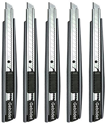 Gebildet 5pcs Professional Cutter - 9mm Snap Off Blades / 60 Degree Foil/Utility/Graphic Knife Set - Ideal for Foils, Wallpaper, Crafts, Cartons