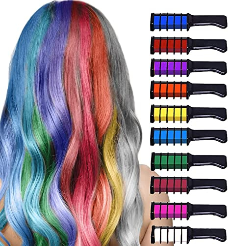 Peigne à Craie pour Cheveux pour Enfants, lot de 10 Peignes de Coloration Temporaire Lavables pour Filles de 4, 5, 6, 7, 8, 9, 10 ans, Anniversaire, Cosplay, Bricolage, Noël, Carnaval