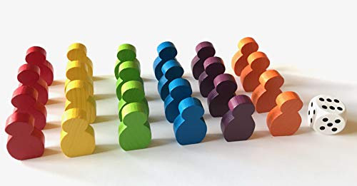 Spieltz Juego de figuras de madera para Ludo. Material de juego para juegos de mesa. (Figuras grandes pegables 21 x 34 x 8 mm, 6 x 4 figuras + 1 dado)
