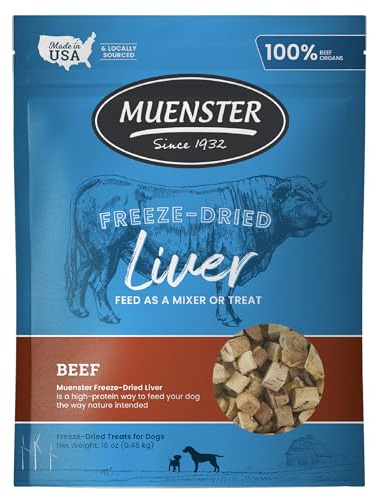 Muenster Freeze Dried Beef Liver Bites - Dog Treats, Mixer or Topper (16oz) - One Ingredient