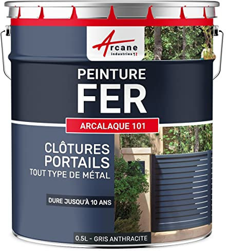 Peinture métal et fer pour portail, grille, garde-corps : ARCALAQUE 101-0.5 L Gris Anthracite - RAL 7016 - ARCANE INDUSTRIES