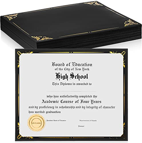 Fainne 50 Pcs Single Sided Certificate Holder Bulk, Black, Gold