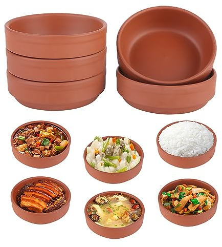 Uooker Set di 6 ciotole in terracotta, fatte a mano, smaltate marroni, per cucinare deliziosi dessert e pasti per tapas, salse, gratinate e altre cene per feste