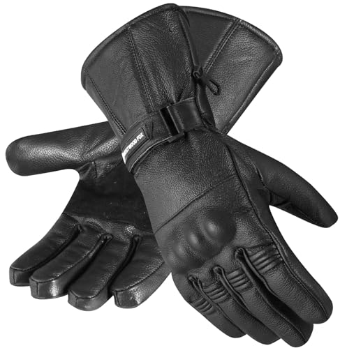 WESTWOOD FOX Thinsulate Motorradhandschuhe Thermal Leder Wasserdicht Winter Sommer, Herrenhandschuhe. (SCHWARZ, M)