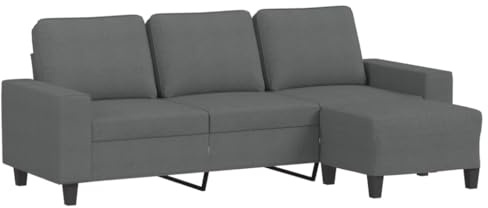 vidaXL Sofá de 3 Plazas con Taburete, Asiento con Reposabrazos, Sillón de Relax Descanso Televisión, Sofá para Salón Hogar, Tela Gris Oscuro