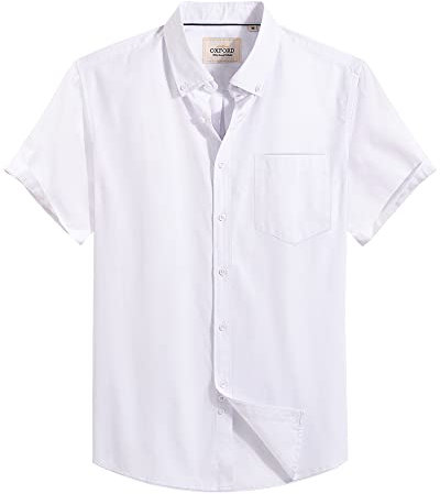 J.VER Mens White Short Sleeve Shirts Cotton Smart Casual Regular Fit Shirt Office Work Non Iron Button Down Oxford Summer Dress Shirt L
