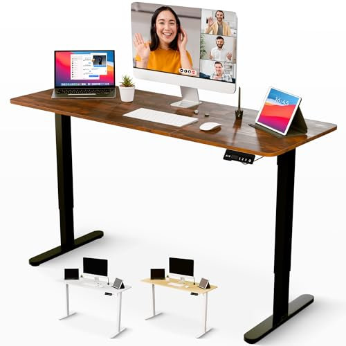 JUPPLIES Escritorio Elevable Eléctrico 120x60 cm – Mesa Regulable 70-117 cm con Panel LCD 6 Botones y 2 Memorias, Motor Silencioso 50 dB, Carga 80 kg, Tablero Marrón Rústico + Estructura Negra