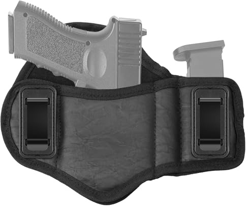 ZONSUSE Fondina Universale IWB, Fondina per Pistola Nascosta, Fondina Tattica per Pancake in Pelle PU per Pistola per Uomo/Donna, Compatibile con Glock 17/19/23, Beretta 92 fs (con Tasca Porta-mag/1)
