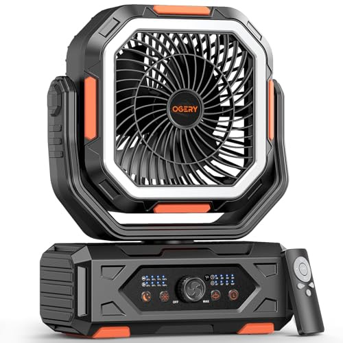 OGERY 2025 Upgraded Camping Fan, Portable Rechargeable Fan with 20000mAh Battery, Strong Wind, Stepless Speed Control, Fast Charging, Ideal for Tent, Travel, Car, Outdoor Camping Essentials