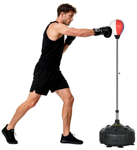 SPORTNOW Punching Ball sur Pied réglable en Hauteur 147-165 cm, Sac de Frappe sur Pied, Base lesté avec 12 ventouses, pour Exercice à Domicile, soulagement du Stress et Fitness, Noir