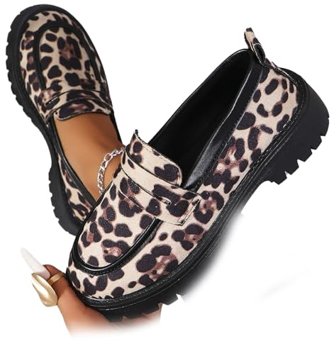 WXDTW Mocasines ortopédicos cómodos para mujer, de gamuza, cómodos con soporte de arco, zapatos de plataforma sin cordones para trabajo casual al aire libre, Zapatos de leopardo beige, 40 EU