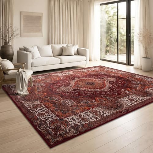 Paco Home Tappeto Soggiorno Vintage Retro Orientale Pelo Cortto Antiscivolo Superficie Morbida Facile Manutenzione Camera Cucina, Colore:Rosso-Arancione, Dimensione:160x220 cm