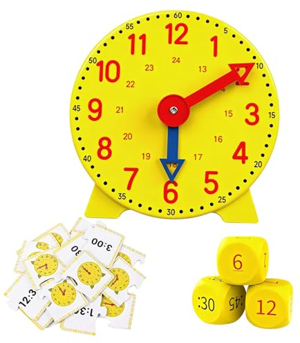 Learning Clock Includes 3 Dice and 12 Double-Sided Cards Teaching Clocks | Children with Colorful Graphics Teaching Clock for Individual in ClassroomsPreschool Learning Resources Ages 5+