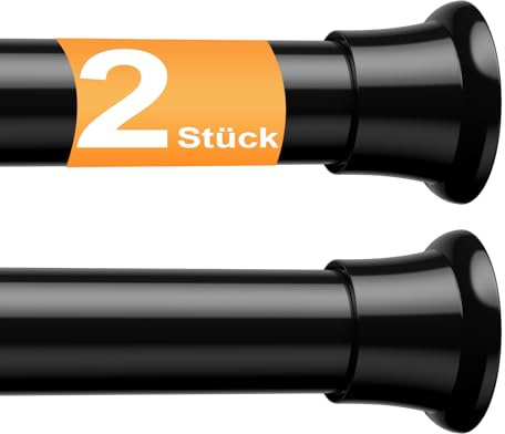 FVONZN 2 Stück Gardinenstange ohne Bohren 78-160cm Ø22mm, Schwarz