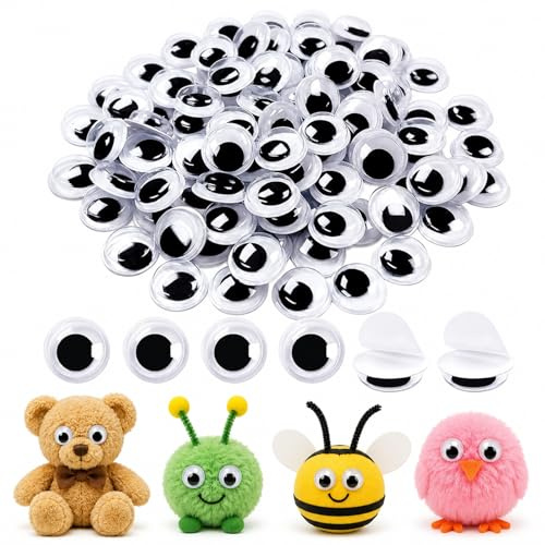 YEDOUALE 200 Occhi mobili autoadesivi Bianco e Nero da 20 mm per Artigianato, DIY, Bambole, Tessuti e Decorazioni Fai-da-Te con Effetto 3D Realistico e Divertente